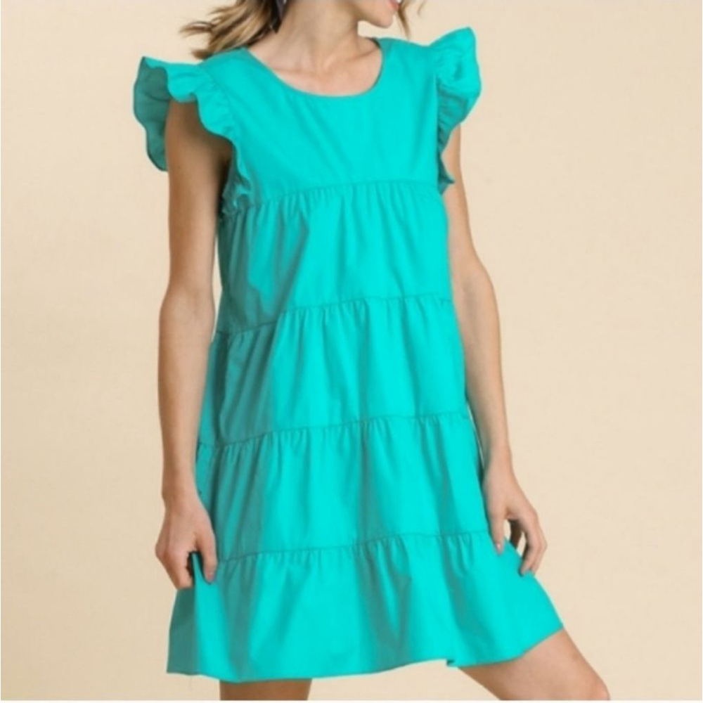Zenana Women's Teal Tiered Ruffle Sleeve Shift Mini Babydoll Dress XL